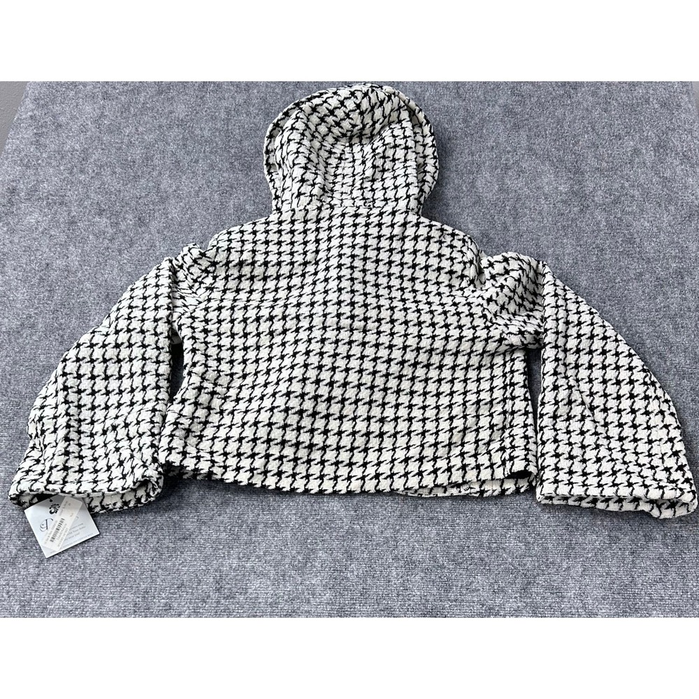 VTG Dereon Beyoncé Black White Houndstooth Hooded Jacket Women's Size L Glitter - Picture 12 of 13